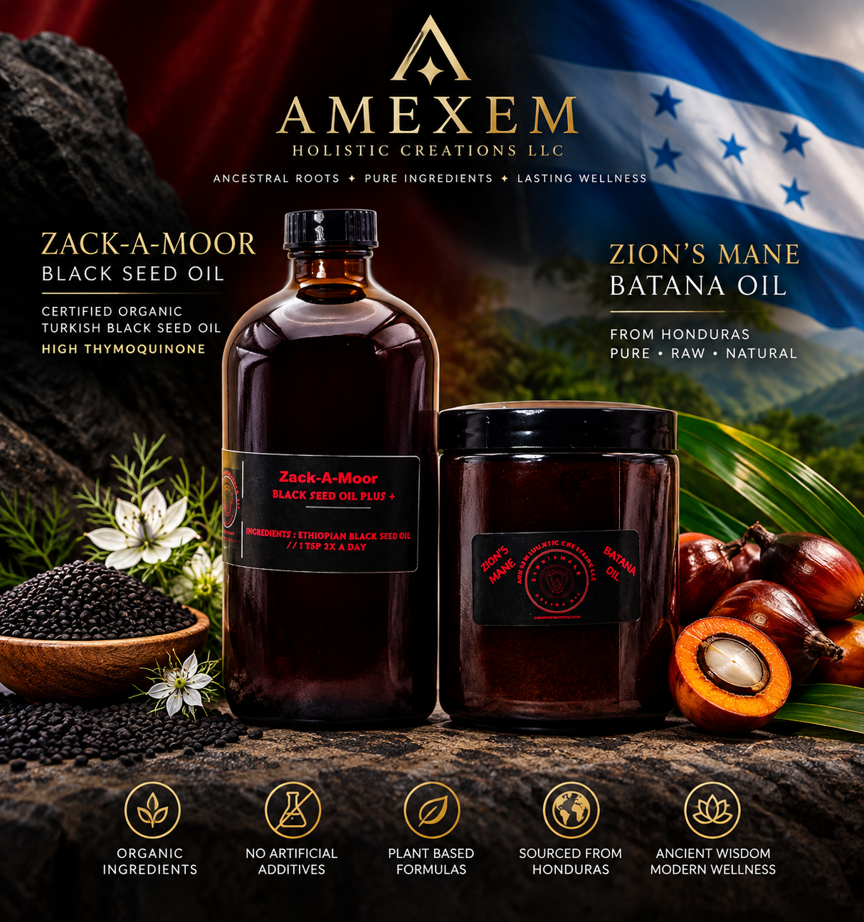 The AMEXEM Skin & Hair Botanical Duo: Batana + Black Seed Essence